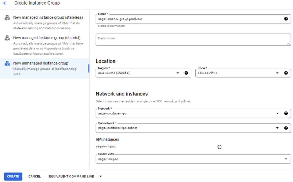 Instance Group Creation Step