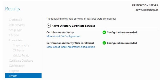 AD CS Configuration Succeeded