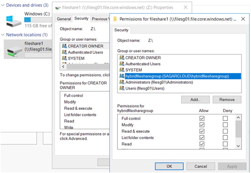 NTFS Permission to Group on Azure file