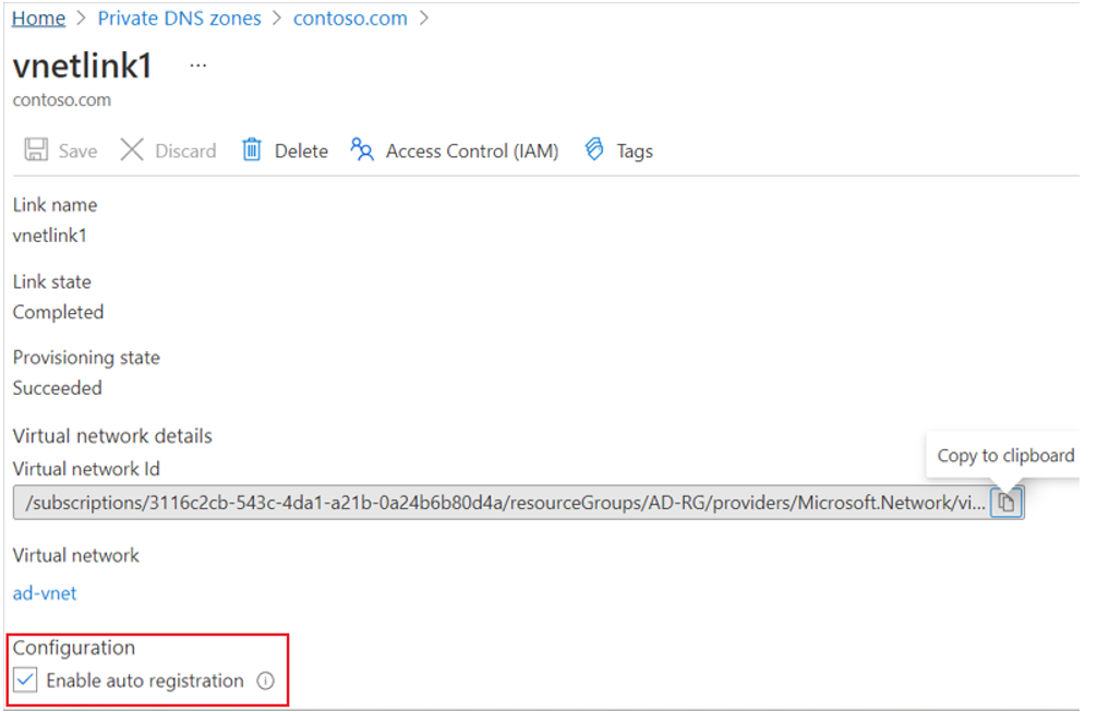 Private DNS virtual link