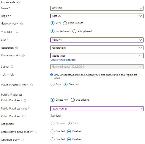 Azure Network Virtual Gateway