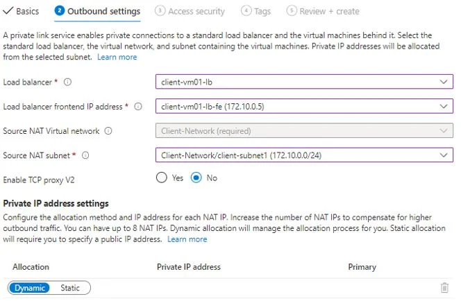 Private Link Service Outbound Setting