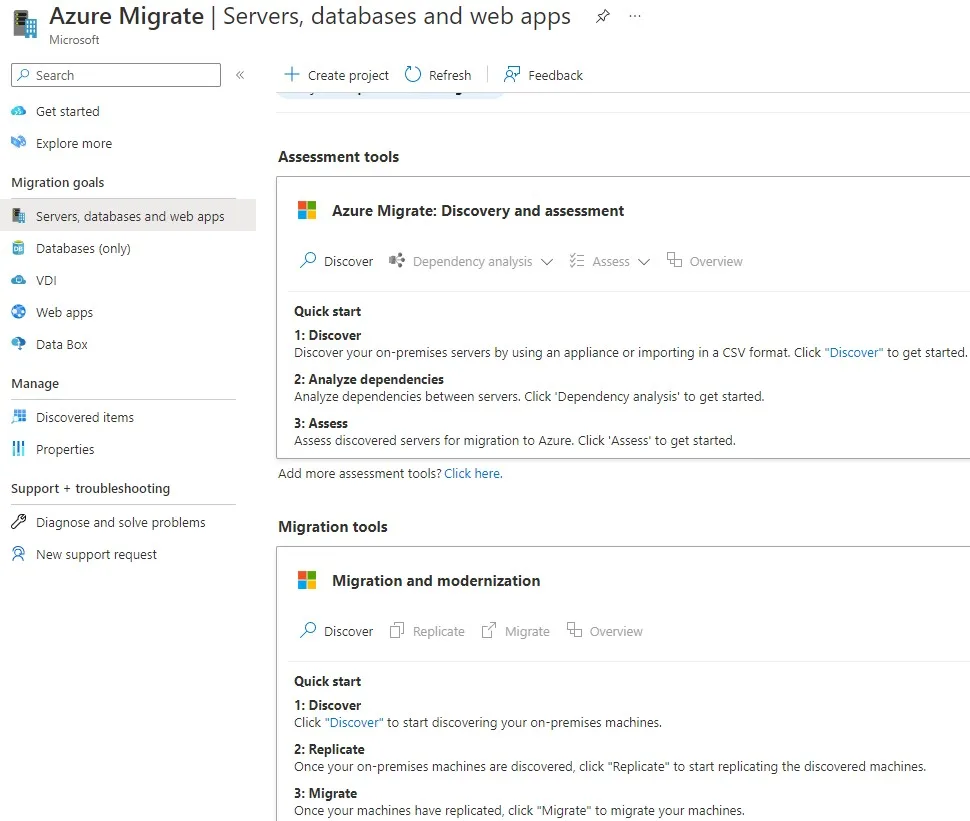 Azure Migrate Dashboard