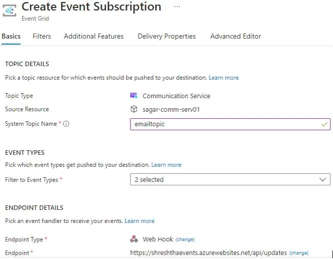Creation of Event Subscription