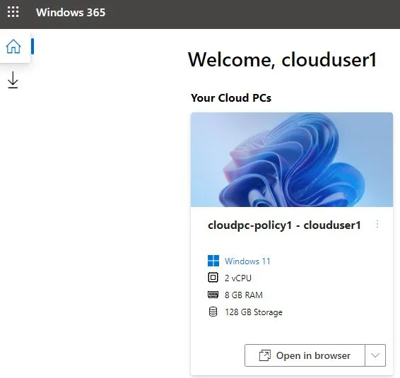 Cloud PC published with provisioning policy