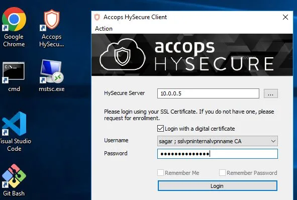 HySecure Desktop Client Login