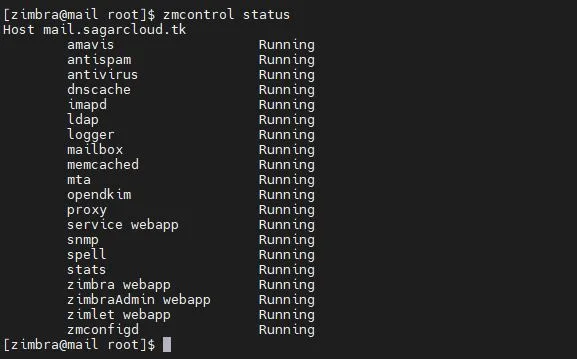 Zimbra Service Status